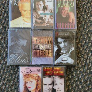 Country Music Cassette Tape Lot x8 All Sealed Kenny Rogers Elvis Cash Judd Jones